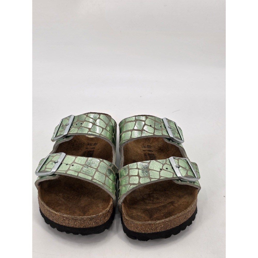 Birkenstock Metallic Mint Green Croc-Embossed Arizona Sandals